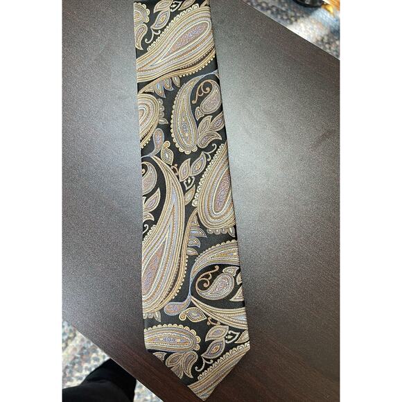 NWT Nordstrom Black Gold Blue Paisley‎ 100% Silk Tie Handmade in USA $65 - Picture 8 of 8